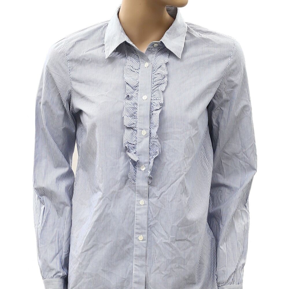 Nili Lotan Shirt Tunic Top Buttondown Ruffle Striped Printed Cotton S 288624 - Picture 4 of 6